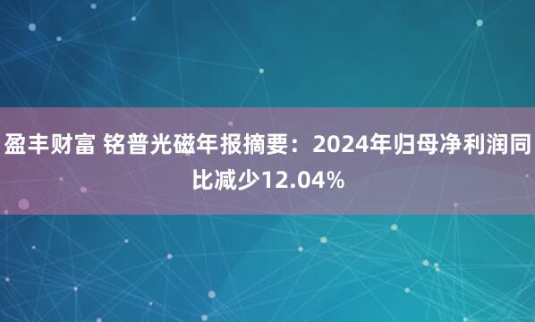 盈丰财富 铭普光磁年报摘要：2024年归母净利润同比减少12.04%