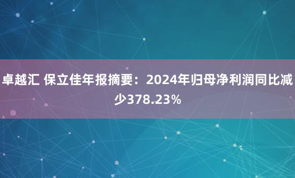 卓越汇 保立佳年报摘要：2024年归母净利润同比减少378.23%