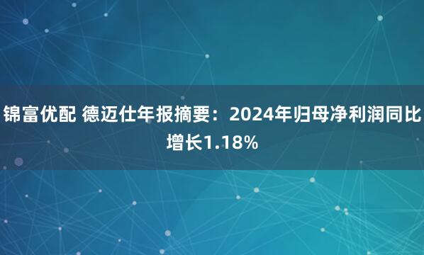 锦富优配 德迈仕年报摘要：2024年归母净利润同比增长1.18%