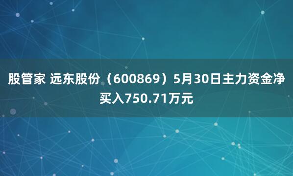 股管家 远东股份（600869）5月30日主力资金净买入750.71万元